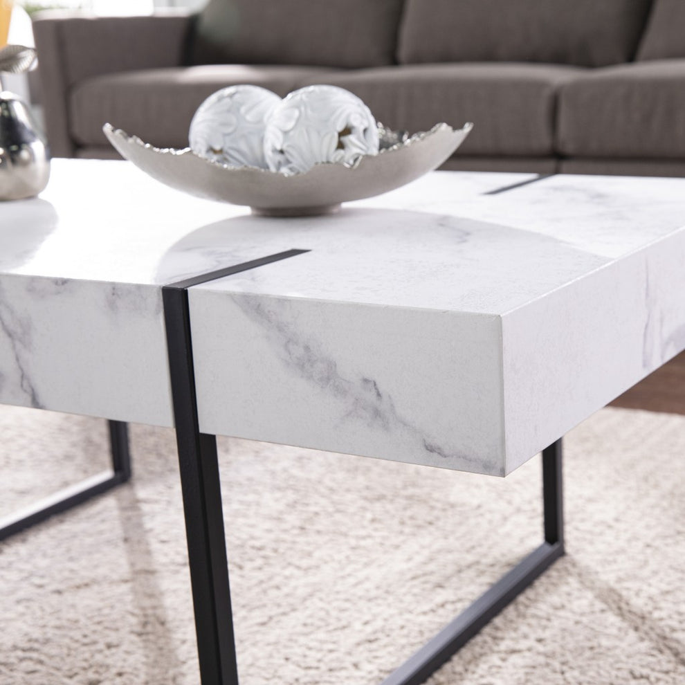 43" White Faux Marble And Metal Rectangular Coffee Table By Homeroots | Coffee Tables | Modishstore - 6