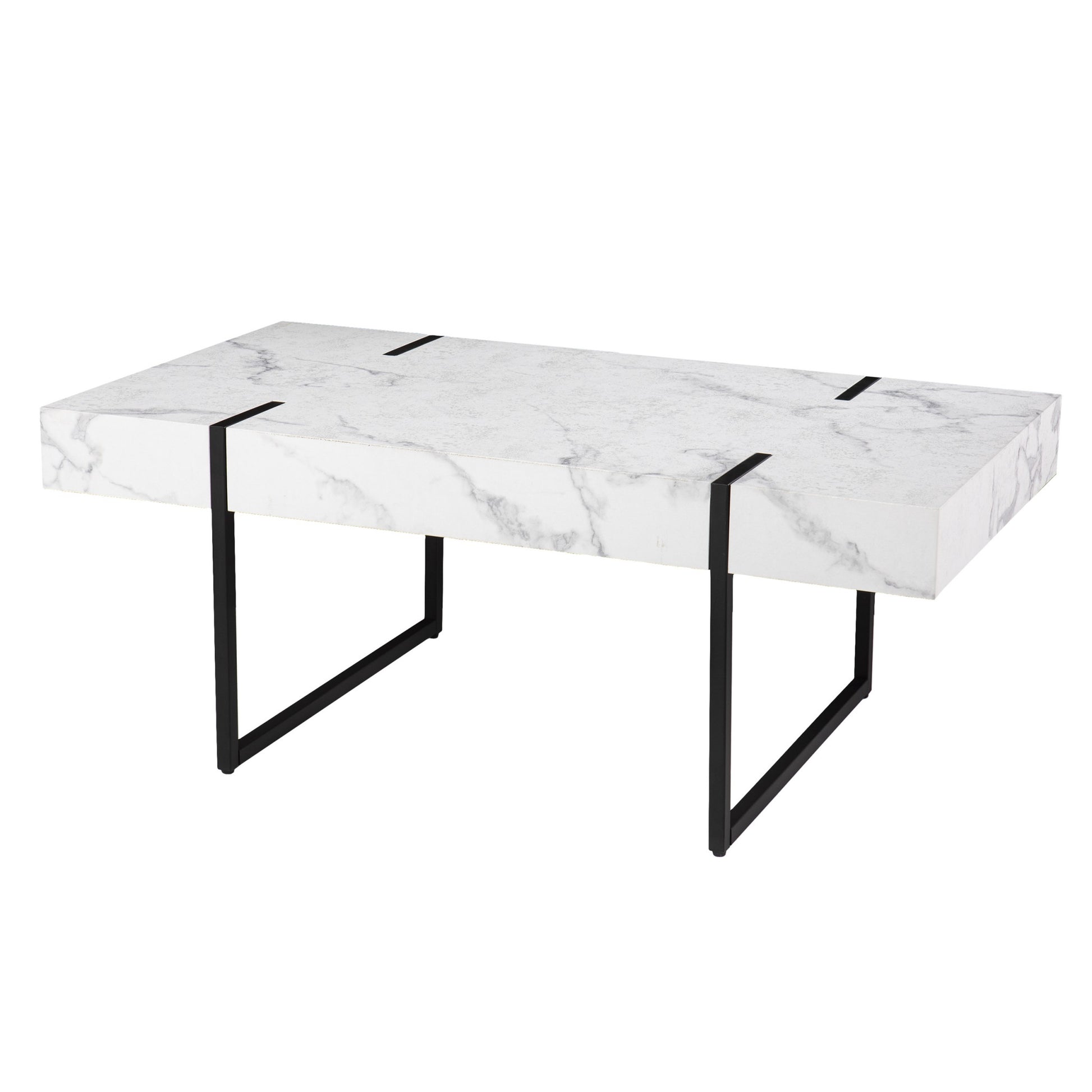 43" White Faux Marble And Metal Rectangular Coffee Table By Homeroots | Coffee Tables | Modishstore - 2