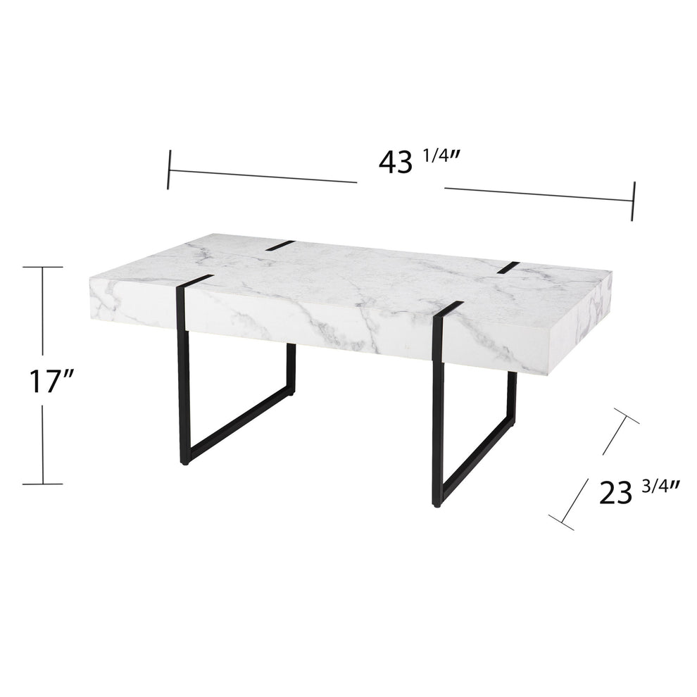 43" White Faux Marble And Metal Rectangular Coffee Table By Homeroots | Coffee Tables | Modishstore - 7