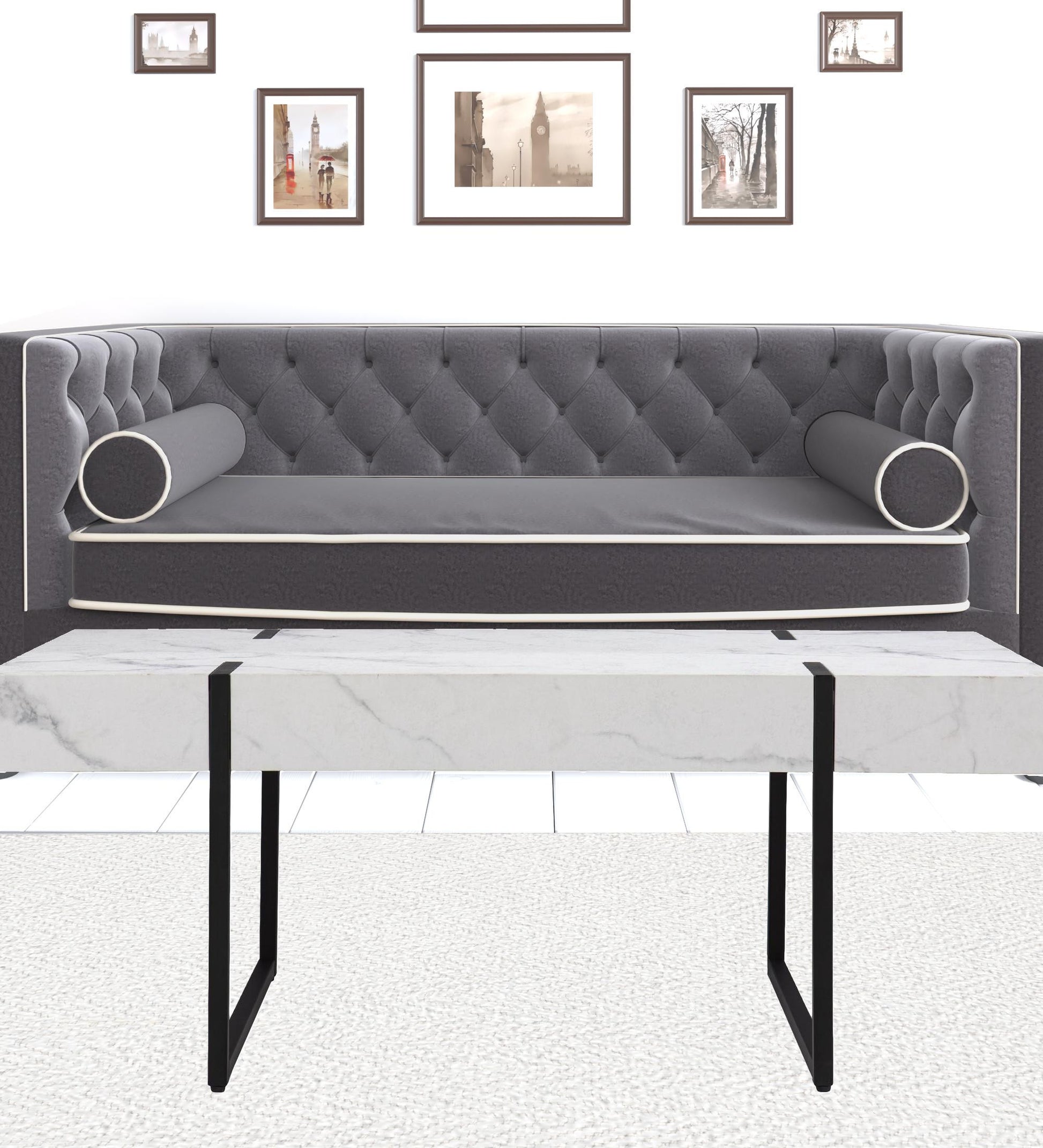 43" White Faux Marble And Metal Rectangular Coffee Table By Homeroots | Coffee Tables | Modishstore - 5