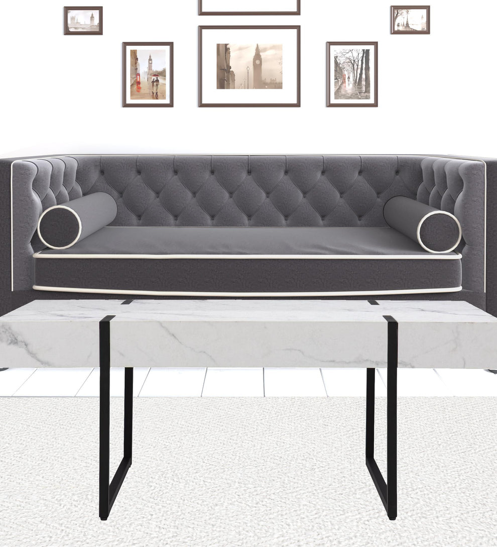 43" White Faux Marble And Metal Rectangular Coffee Table By Homeroots | Coffee Tables | Modishstore - 5