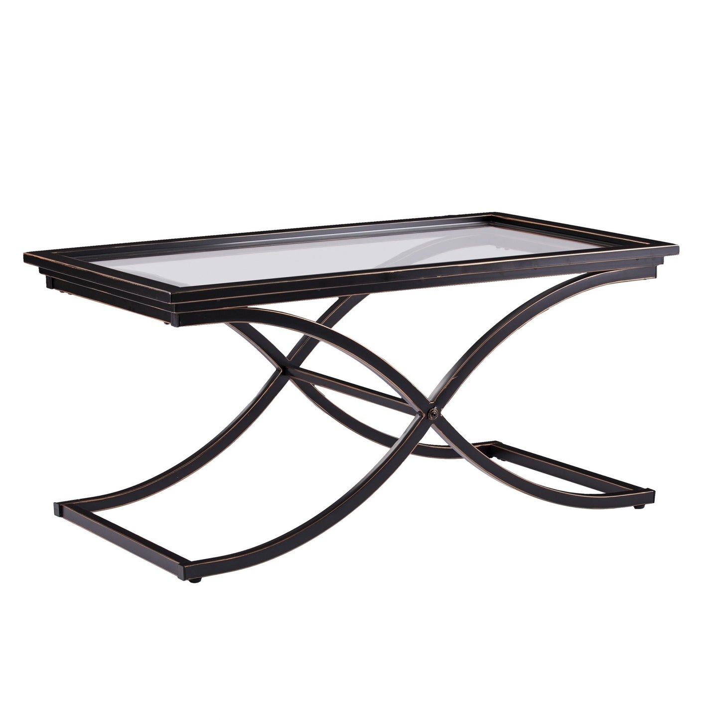 42" Black Glass And Metal Rectangular Coffee Table By Homeroots - 402094 | Coffee Tables | Modishstore - 3