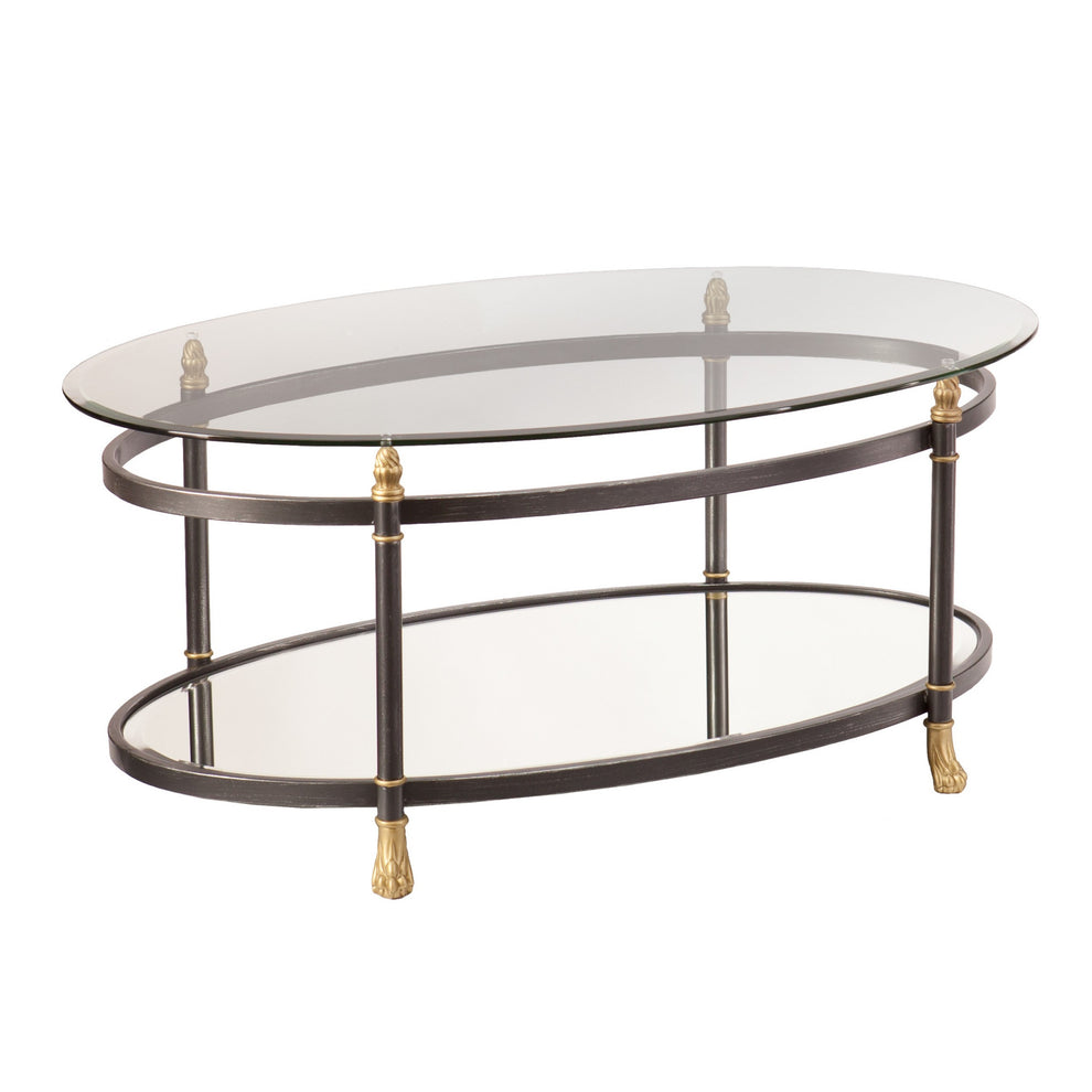 42" Gray Glass And Metal Oval Mirrored Coffee Table By Homeroots | Coffee Tables | Modishstore - 2