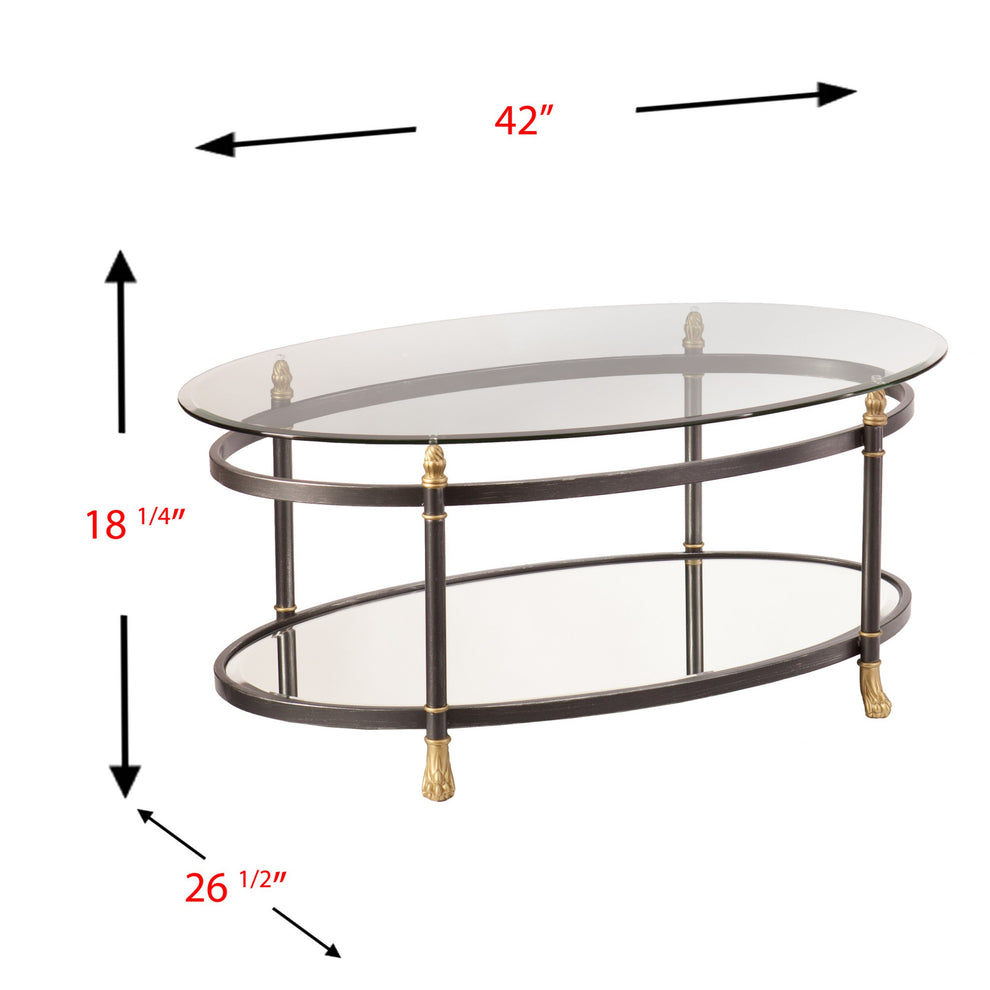 42" Gray Glass And Metal Oval Mirrored Coffee Table By Homeroots | Coffee Tables | Modishstore - 3