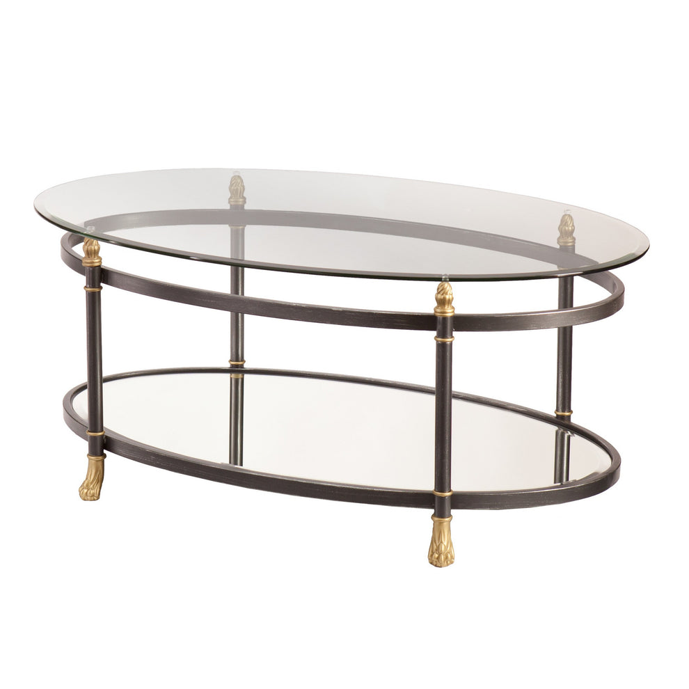 42" Gray Glass And Metal Oval Mirrored Coffee Table By Homeroots | Coffee Tables | Modishstore - 4