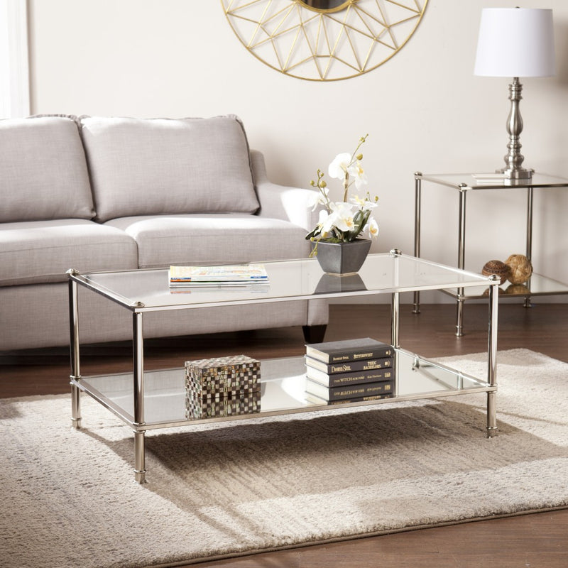 43" Silver Mirrored And Metal Rectangular Mirrored Coffee Table By Homeroots | Coffee Tables | Modishstore - 3