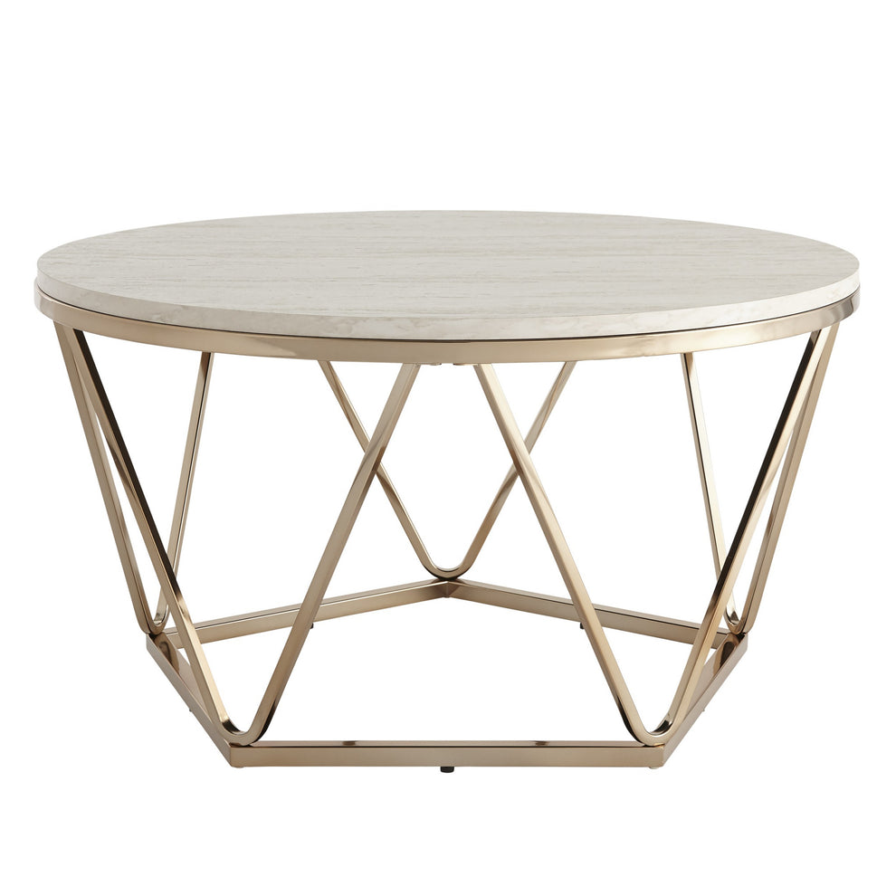 33" Champagne Solid Manufactured Wood And Metal Round Coffee Table By Homeroots | Coffee Tables | Modishstore - 2