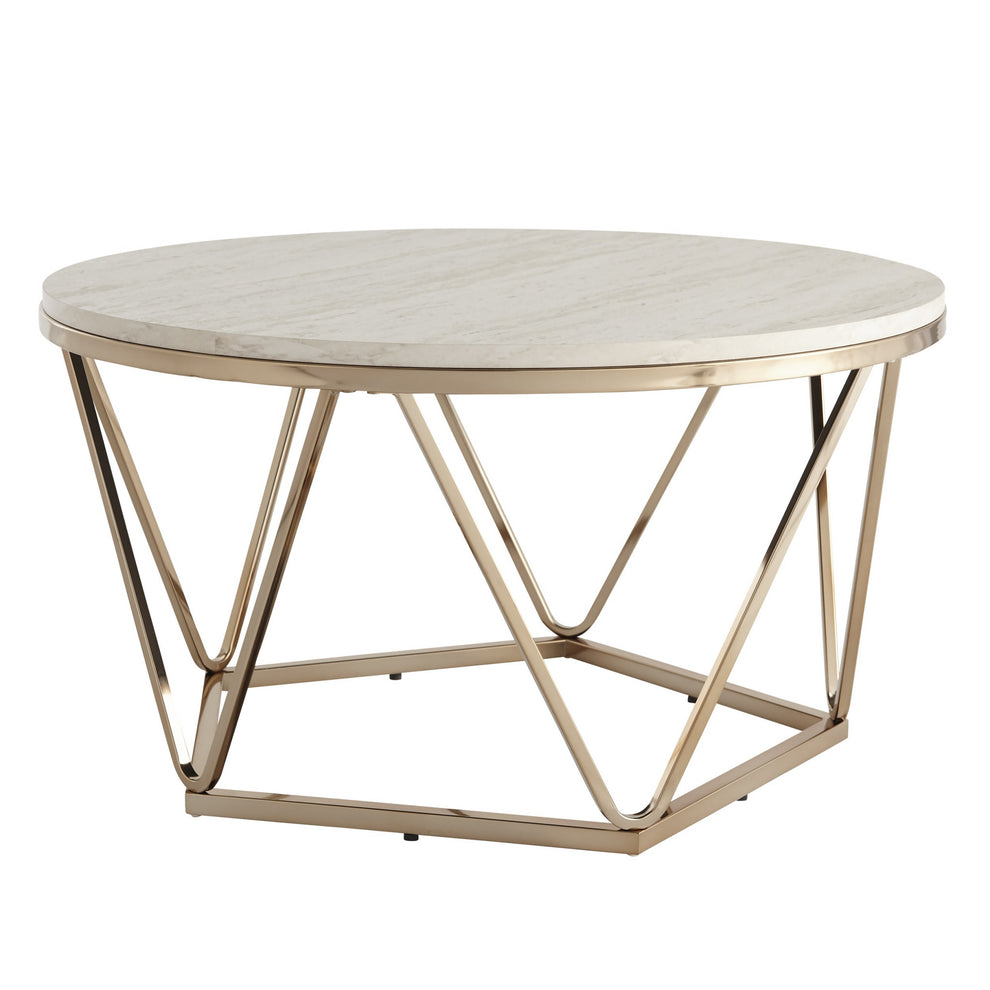 33" Champagne Solid Manufactured Wood And Metal Round Coffee Table By Homeroots | Coffee Tables | Modishstore - 3