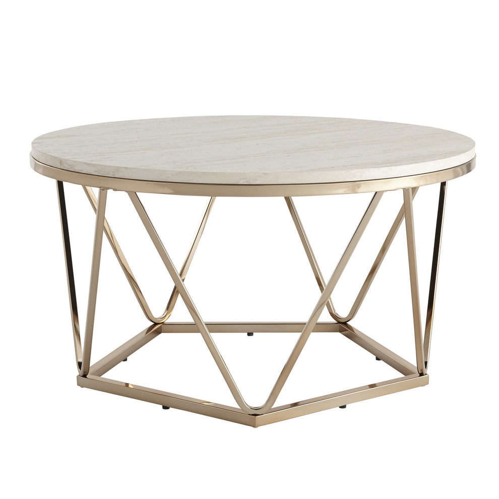 33" Champagne Solid Manufactured Wood And Metal Round Coffee Table By Homeroots | Coffee Tables | Modishstore - 4