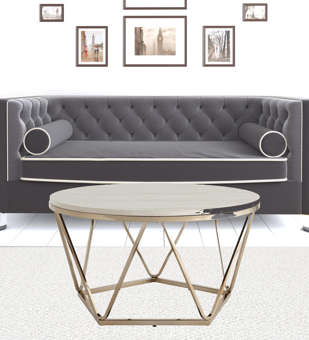 33" Champagne Solid Manufactured Wood And Metal Round Coffee Table By Homeroots | Coffee Tables | Modishstore - 7