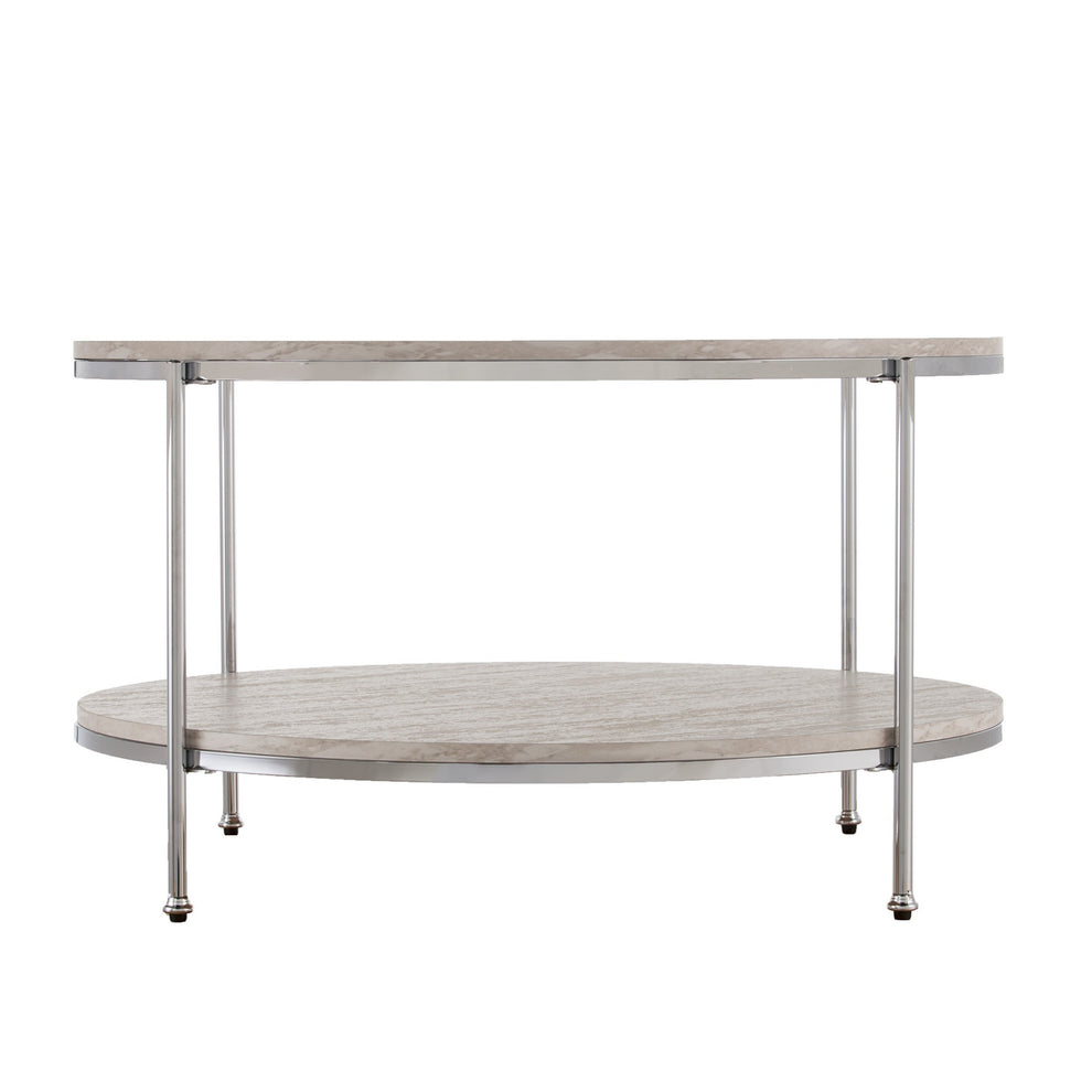 33" Chrome Faux Marble And Metal Round Coffee Table By Homeroots | Coffee Tables | Modishstore - 2