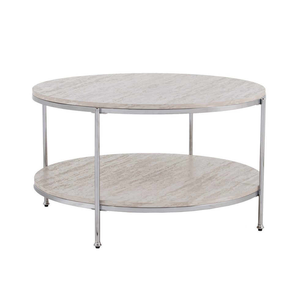 33" Chrome Faux Marble And Metal Round Coffee Table By Homeroots | Coffee Tables | Modishstore - 3