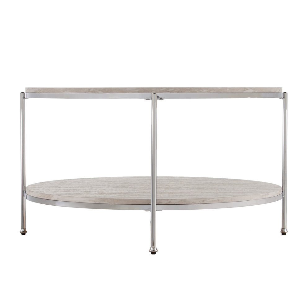 33" Chrome Faux Marble And Metal Round Coffee Table By Homeroots | Coffee Tables | Modishstore - 5