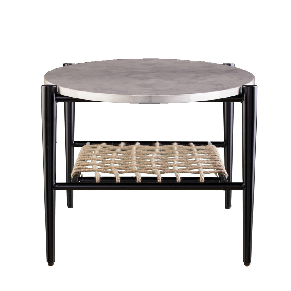 52" Black and White Metal and Faux Marble Boho Rope Oval Coffee Table By Homeroots | Coffee Tables | Modishstore - 4