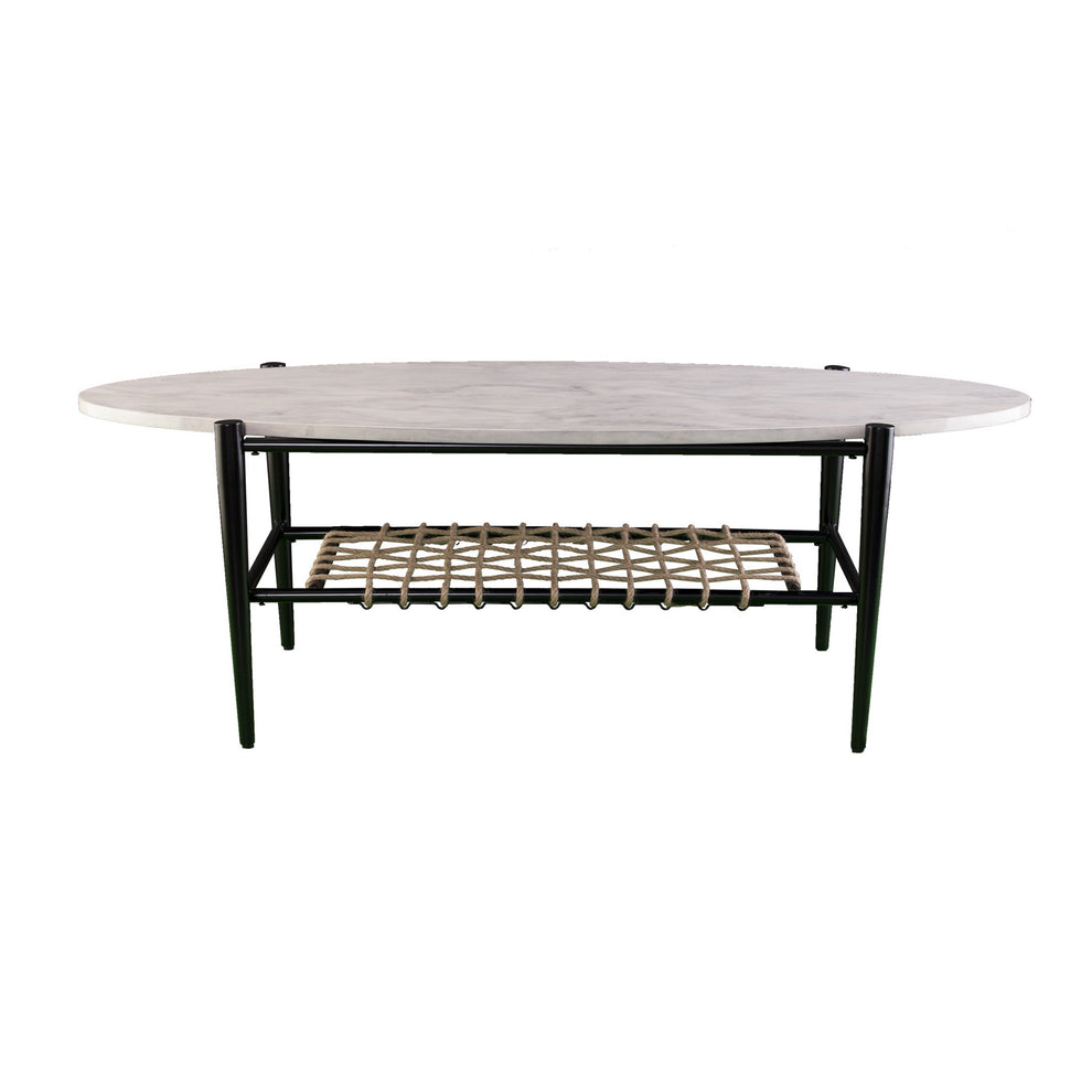52" Black and White Metal and Faux Marble Boho Rope Oval Coffee Table By Homeroots | Coffee Tables | Modishstore - 5