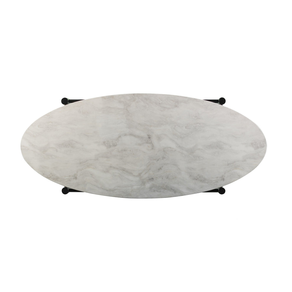 52" Black and White Metal and Faux Marble Boho Rope Oval Coffee Table By Homeroots | Coffee Tables | Modishstore - 6