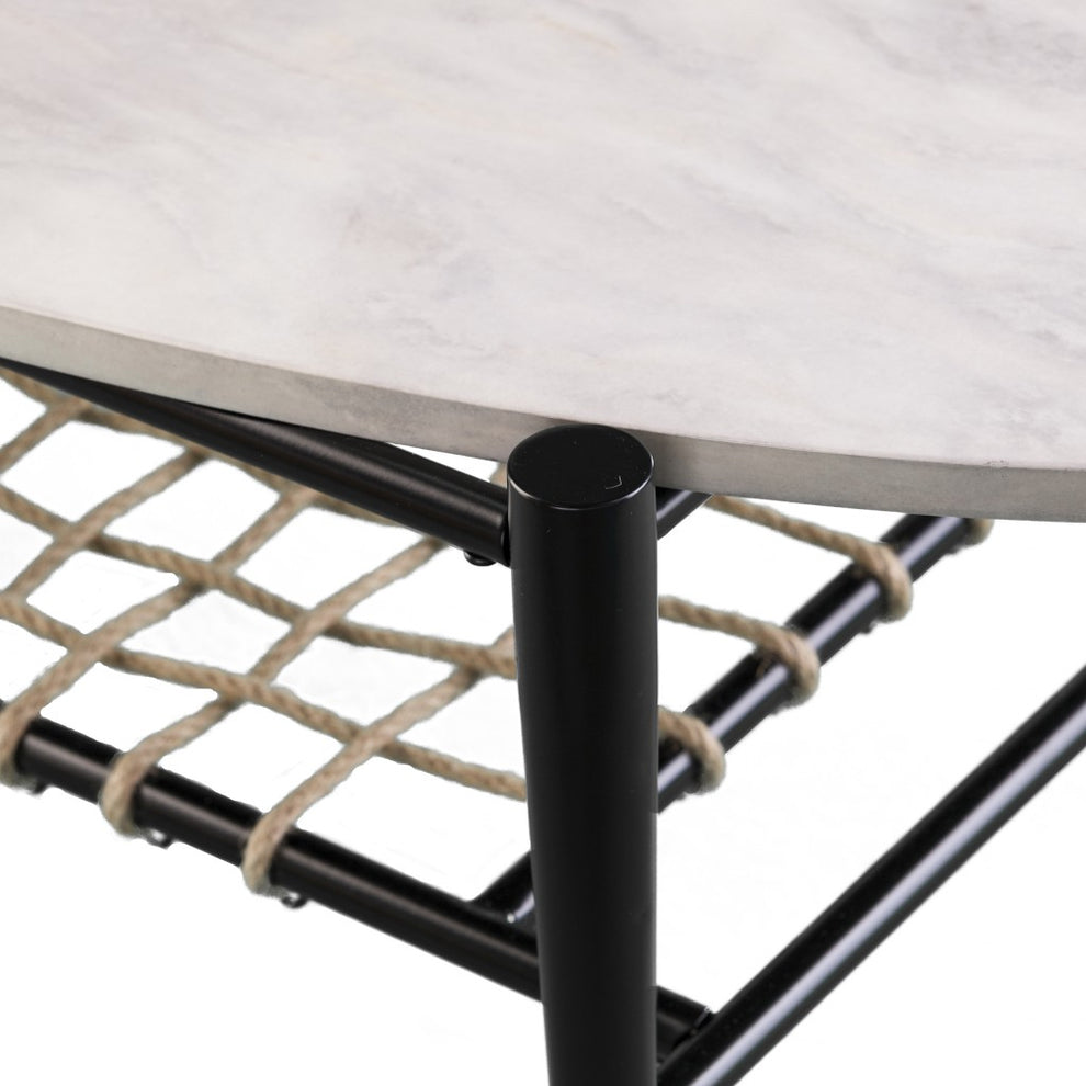 52" Black and White Metal and Faux Marble Boho Rope Oval Coffee Table By Homeroots | Coffee Tables | Modishstore - 7