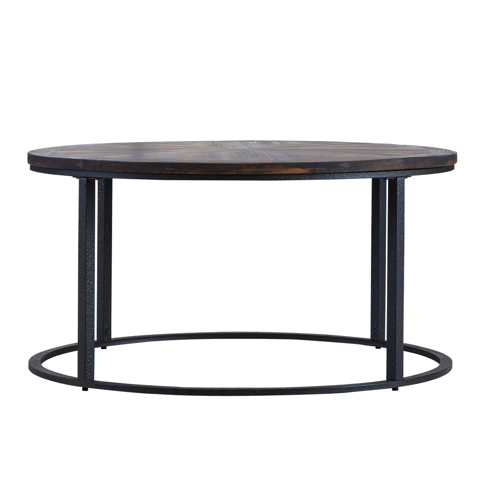 36" Natural And Brown Reclaimed Wood And Metal Round Coffee Table By Homeroots | Coffee Tables | Modishstore - 2