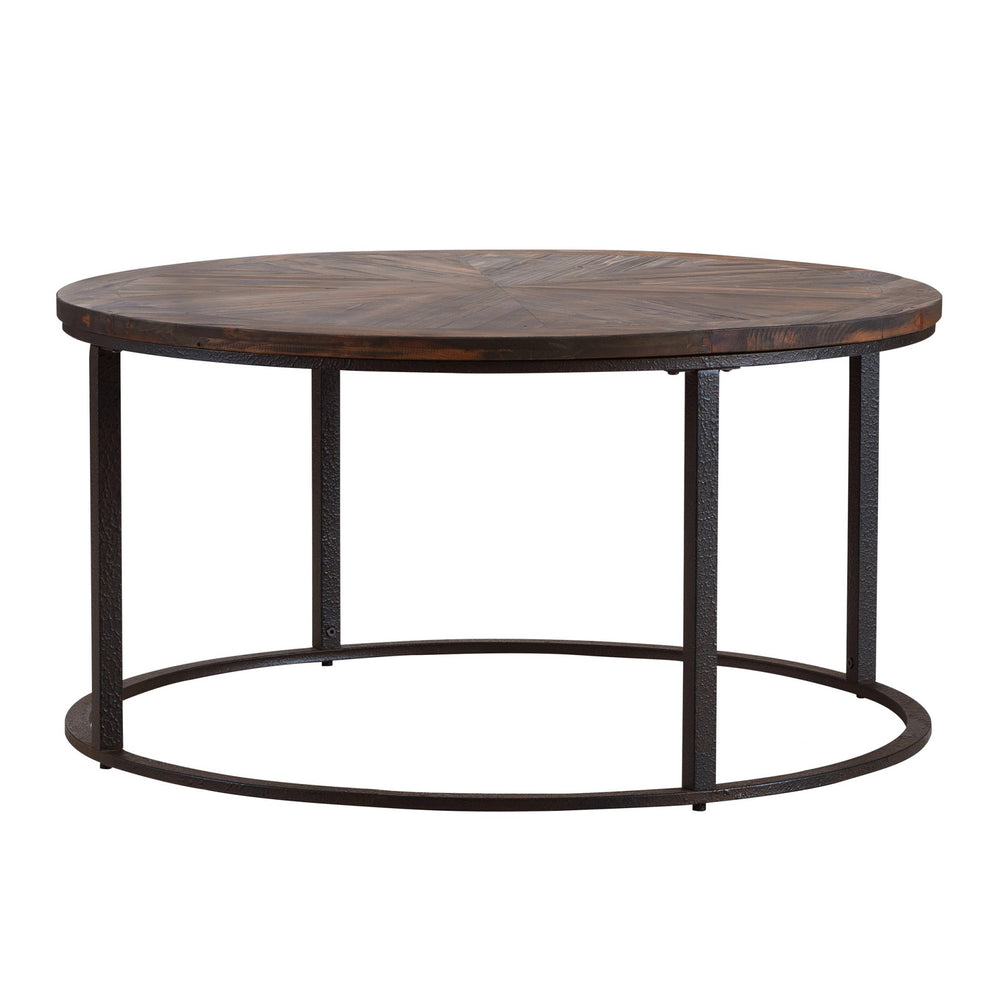 36" Natural And Brown Reclaimed Wood And Metal Round Coffee Table By Homeroots | Coffee Tables | Modishstore - 3