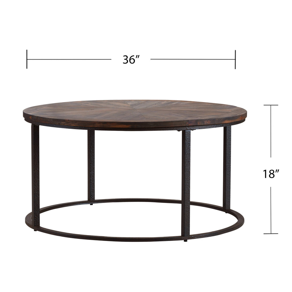 36" Natural And Brown Reclaimed Wood And Metal Round Coffee Table By Homeroots | Coffee Tables | Modishstore - 5
