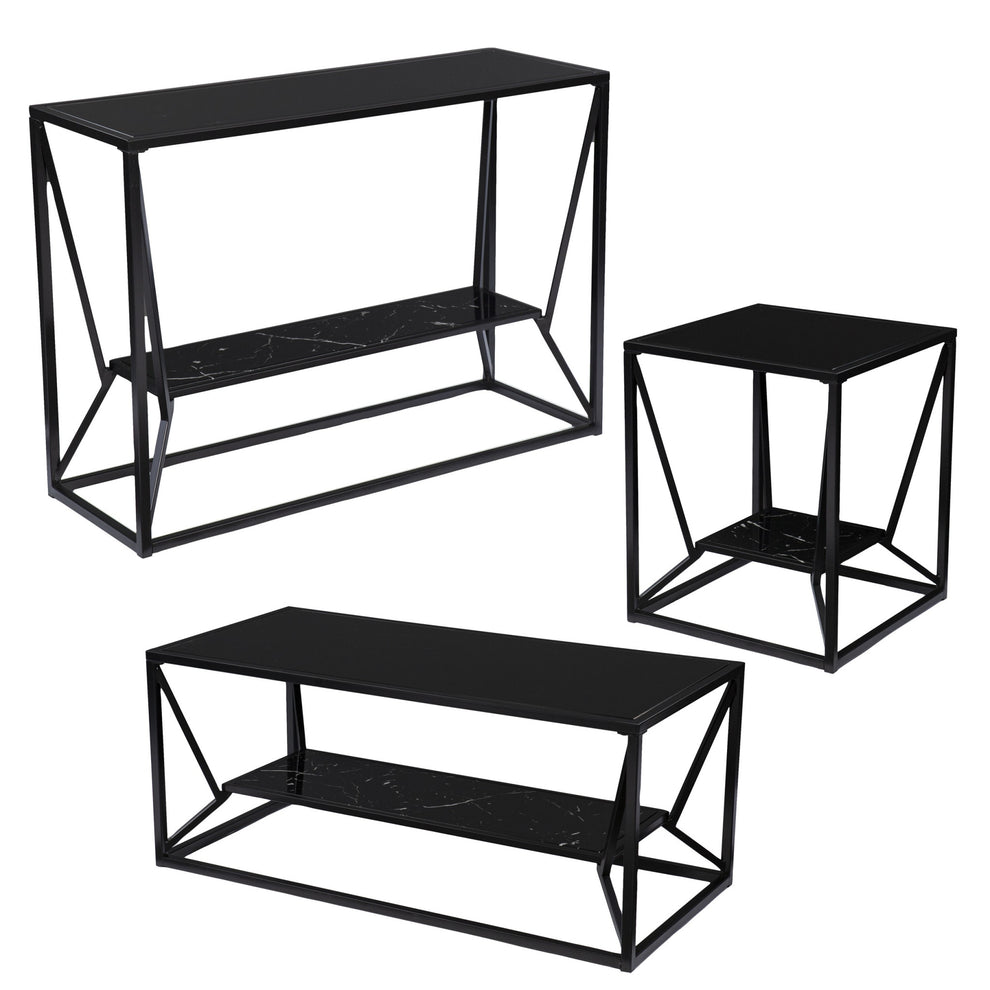42" Black Glass And Metal Rectangular Coffee Table By Homeroots - 402121 | Coffee Tables | Modishstore - 7