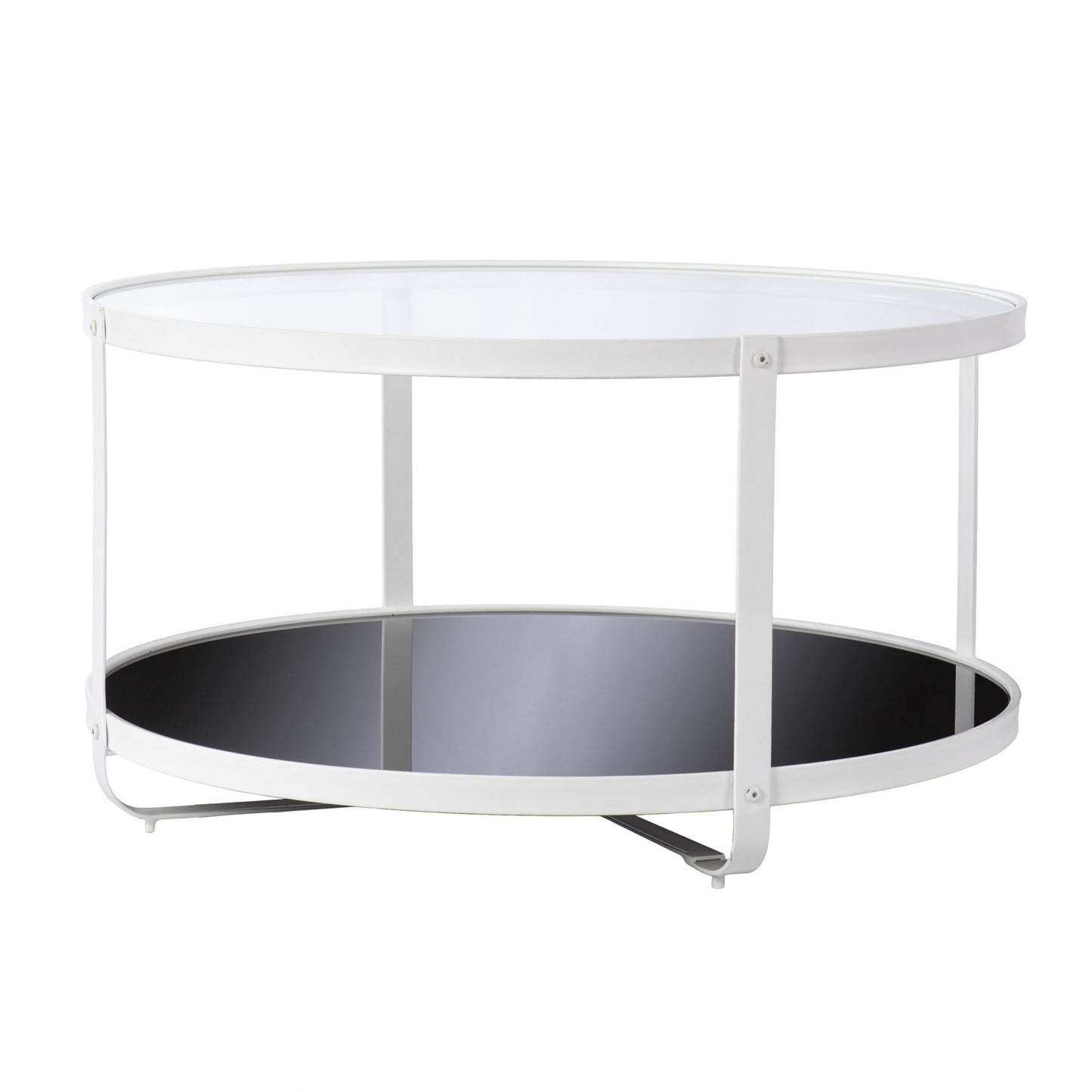 32" White Glass And Metal Two Tier Round Coffee Table By Homeroots | Coffee Tables | Modishstore - 2