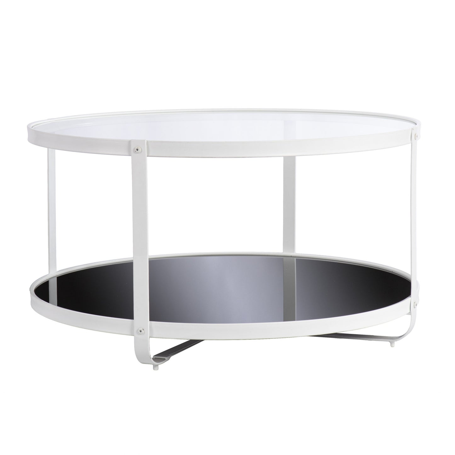 32" White Glass And Metal Two Tier Round Coffee Table By Homeroots | Coffee Tables | Modishstore - 4