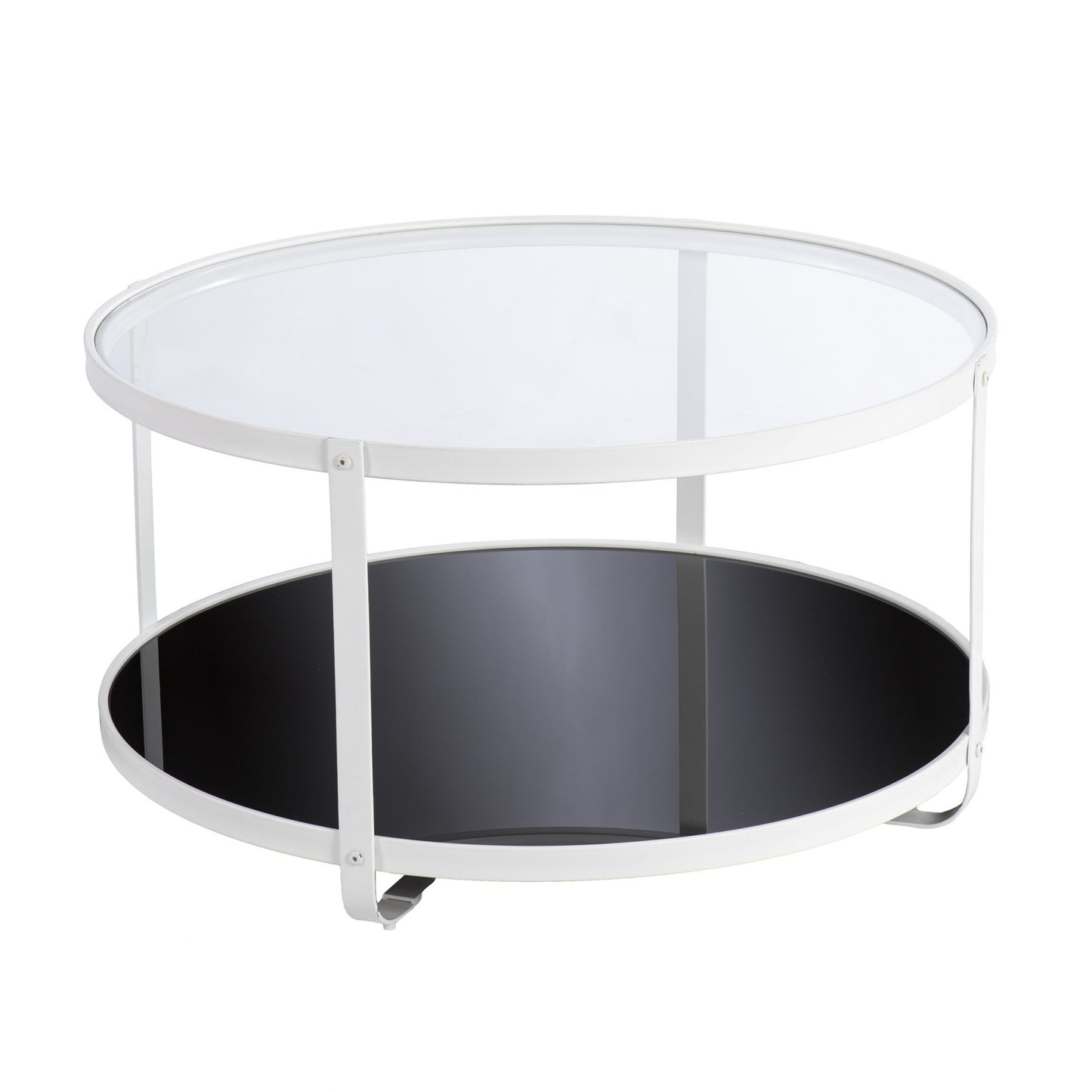 32" White Glass And Metal Two Tier Round Coffee Table By Homeroots | Coffee Tables | Modishstore - 5