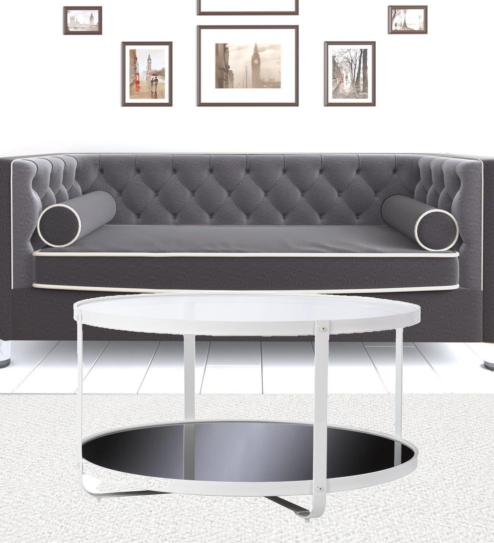 32" White Glass And Metal Two Tier Round Coffee Table By Homeroots | Coffee Tables | Modishstore - 7