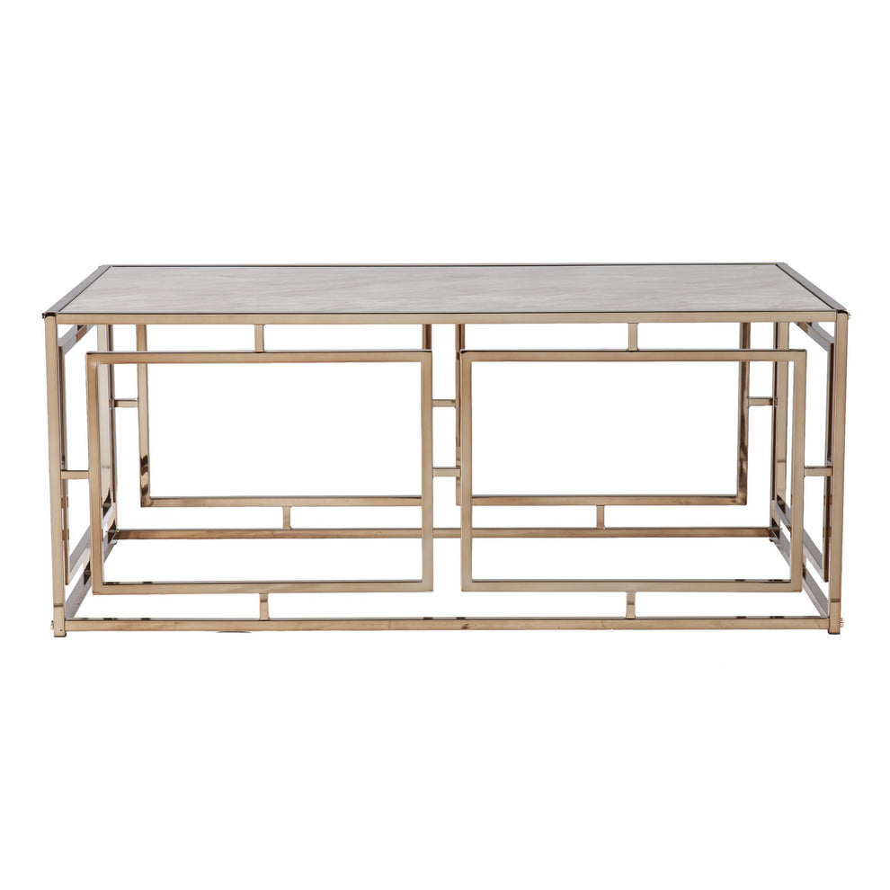 44" Champagne Glass And Metal Rectangular Coffee Table By Homeroots | Coffee Tables | Modishstore - 3