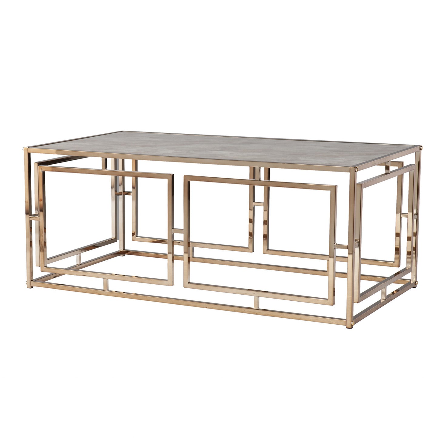 44" Champagne Glass And Metal Rectangular Coffee Table By Homeroots | Coffee Tables | Modishstore - 2