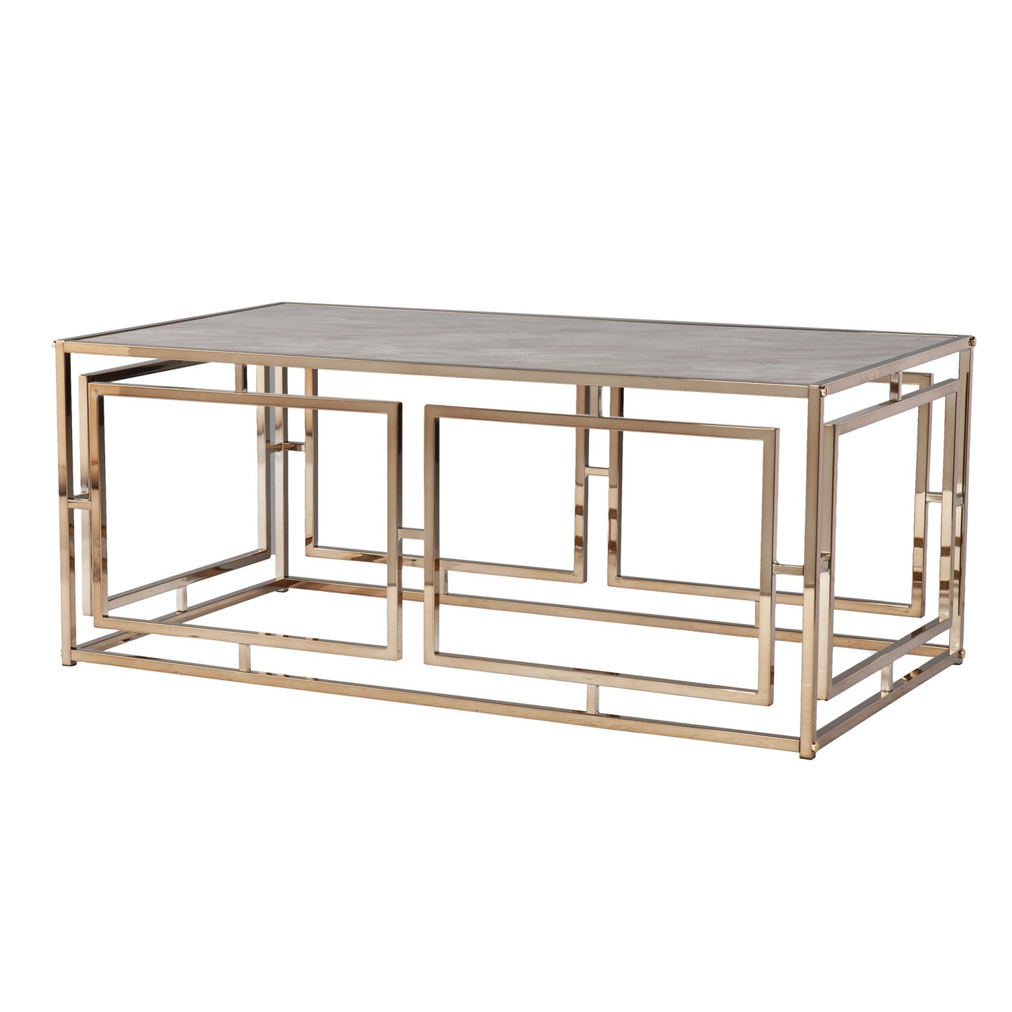 44" Champagne Glass And Metal Rectangular Coffee Table By Homeroots | Coffee Tables | Modishstore