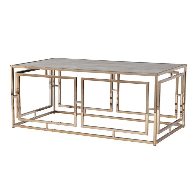 44" Champagne Glass And Metal Rectangular Coffee Table By Homeroots | Coffee Tables | Modishstore