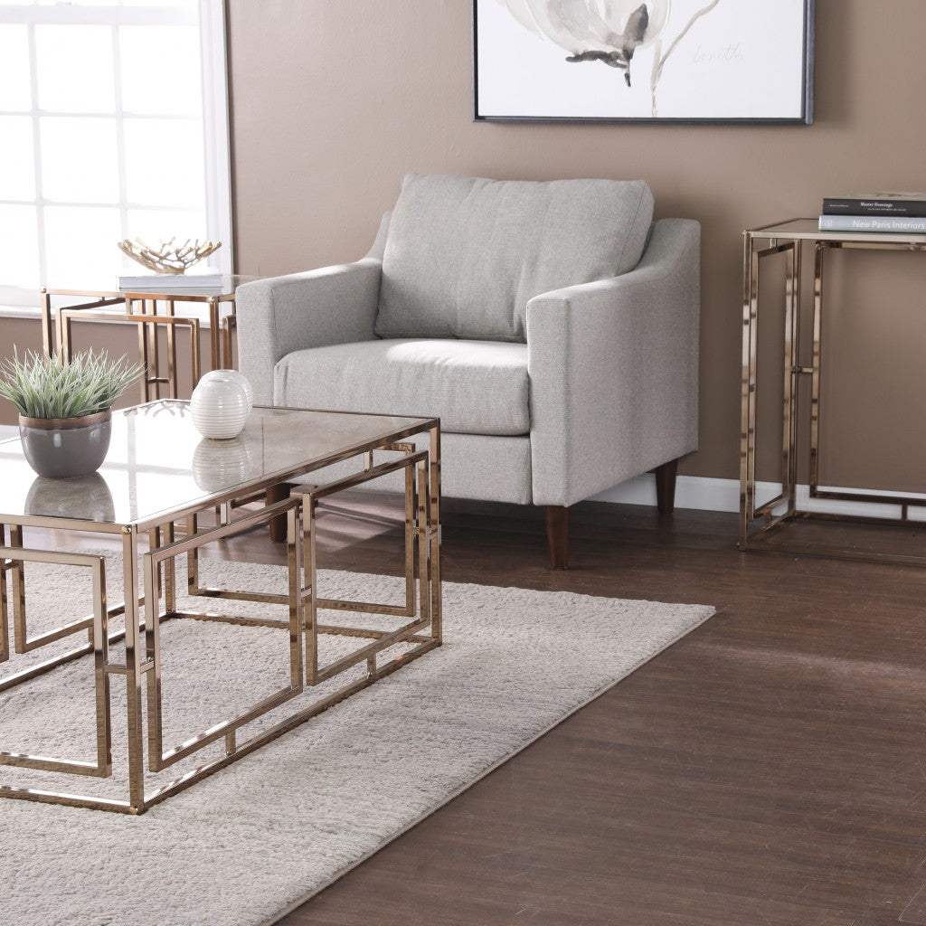 44" Champagne Glass And Metal Rectangular Coffee Table By Homeroots | Coffee Tables | Modishstore - 2