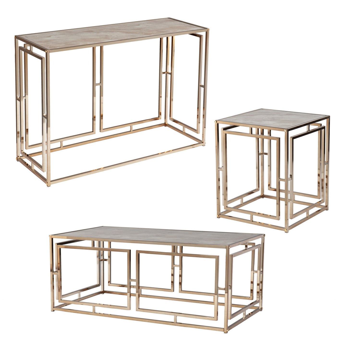 44" Champagne Glass And Metal Rectangular Coffee Table By Homeroots | Coffee Tables | Modishstore - 7