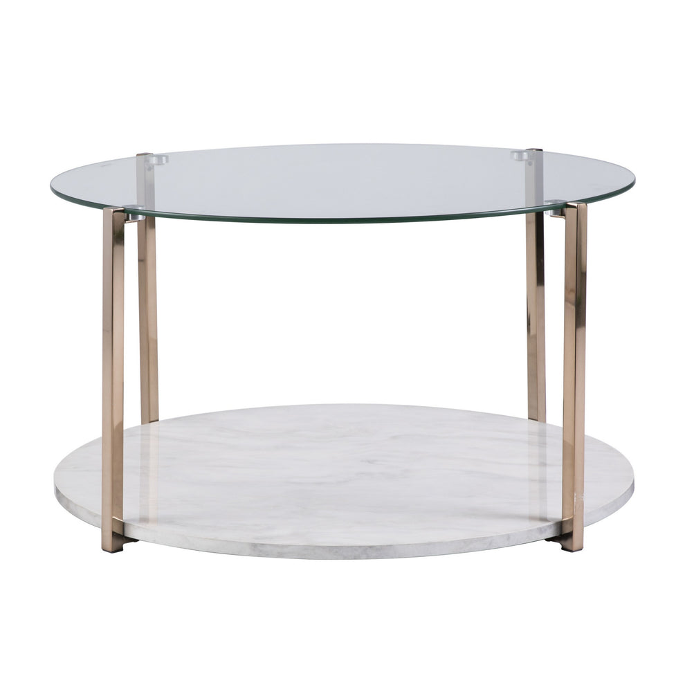 33" Gold Glam Glass And Faux Marble Two Tier Round Coffee Table By Homeroots | Coffee Tables | Modishstore - 2
