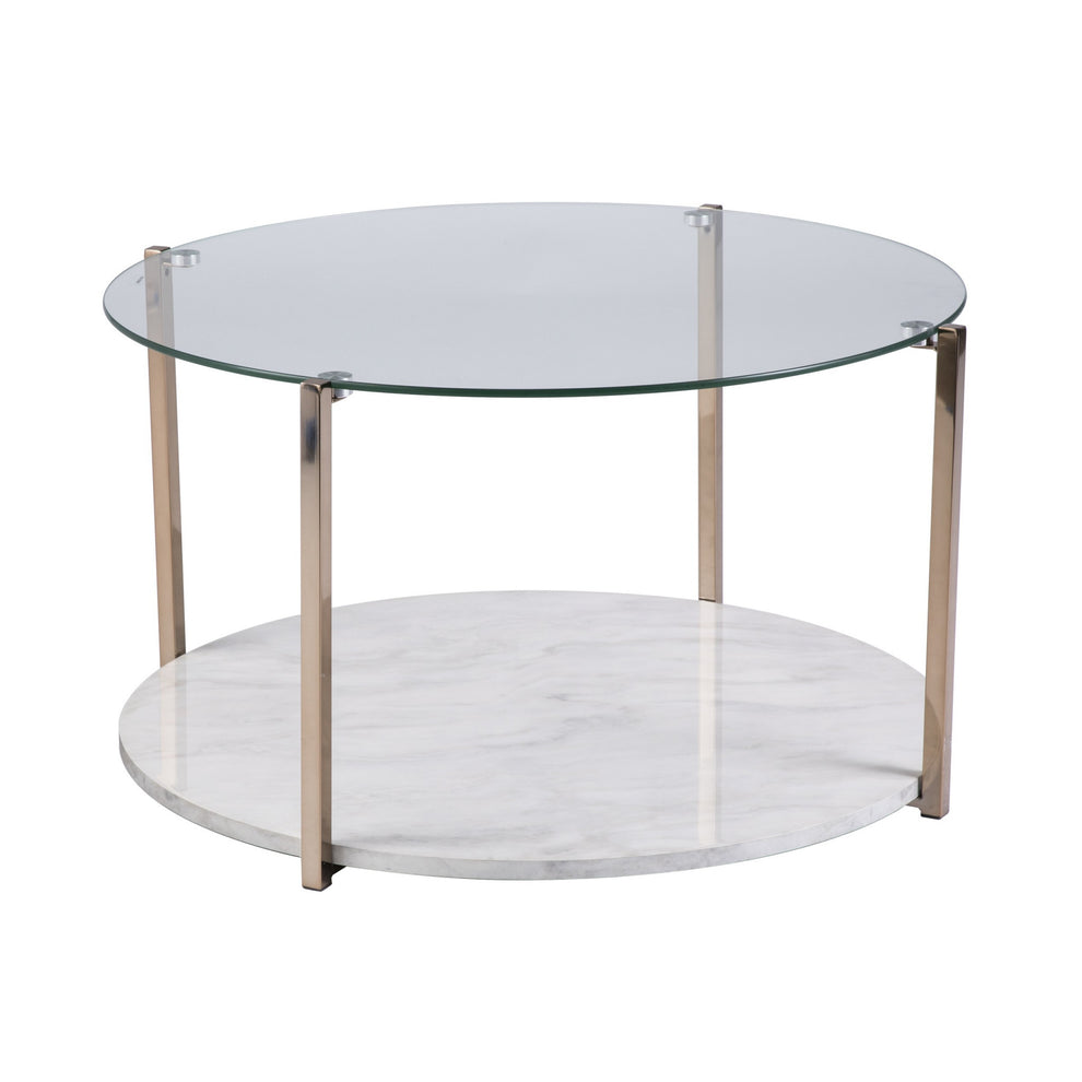 33" Gold Glam Glass And Faux Marble Two Tier Round Coffee Table By Homeroots | Coffee Tables | Modishstore - 3