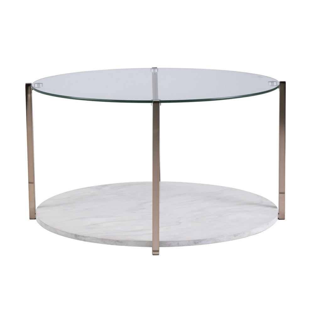 33" Gold Glam Glass And Faux Marble Two Tier Round Coffee Table By Homeroots | Coffee Tables | Modishstore - 4