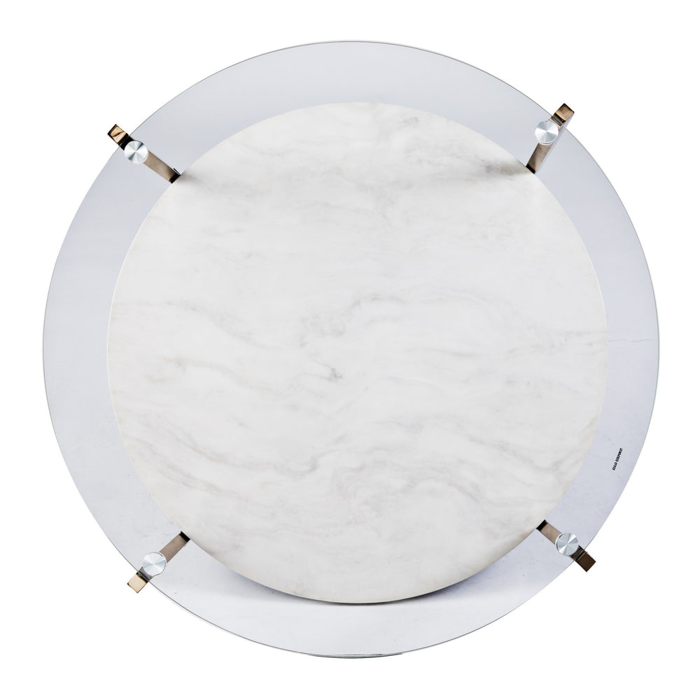 33" Gold Glam Glass And Faux Marble Two Tier Round Coffee Table By Homeroots | Coffee Tables | Modishstore - 5