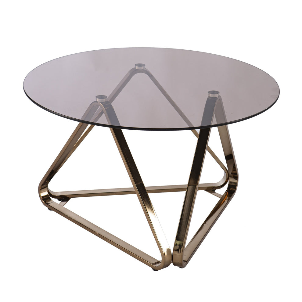 31" Champagne Glass And Metal Round Coffee Table By Homeroots | Coffee Tables | Modishstore - 3