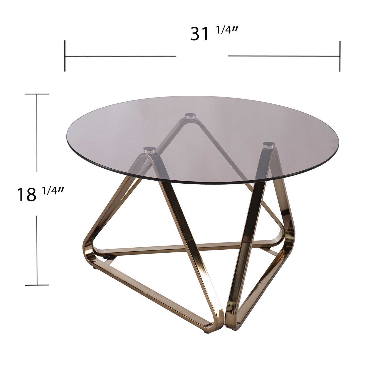 31" Champagne Glass And Metal Round Coffee Table By Homeroots | Coffee Tables | Modishstore - 6
