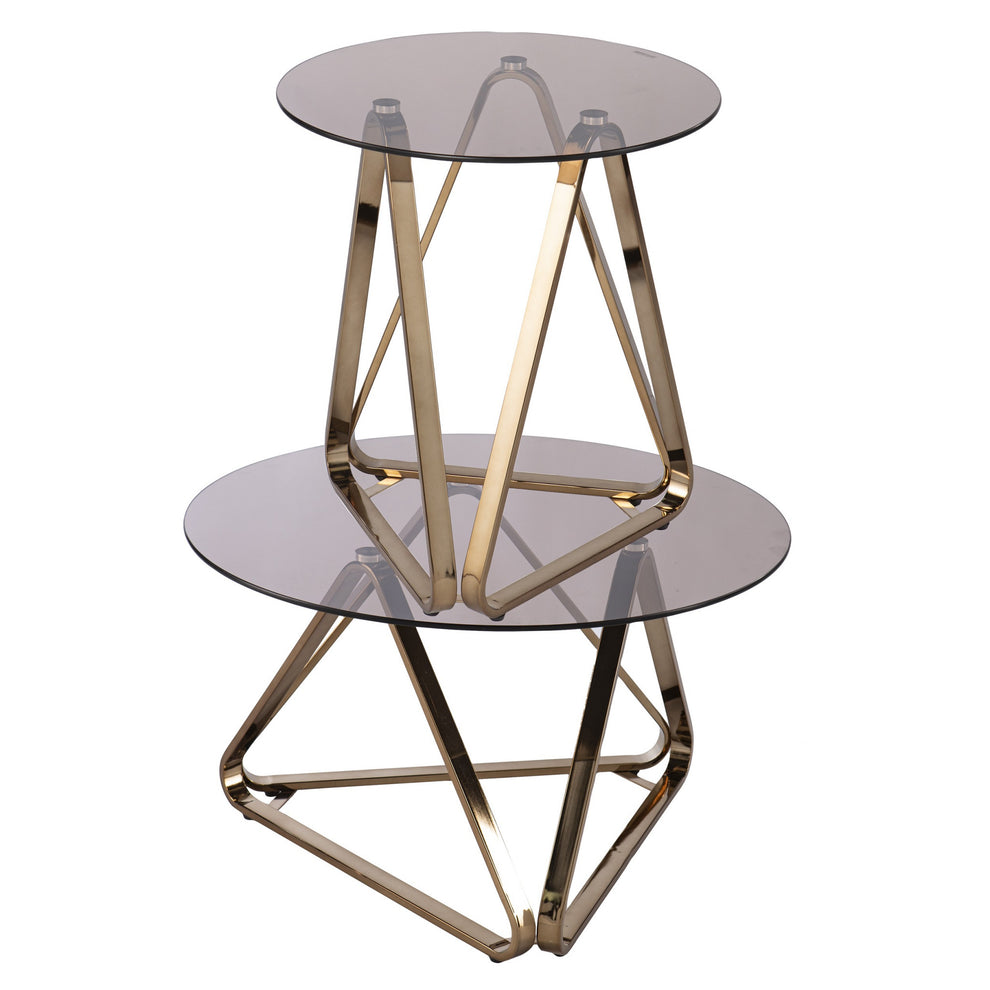 31" Champagne Glass And Metal Round Coffee Table By Homeroots | Coffee Tables | Modishstore - 7