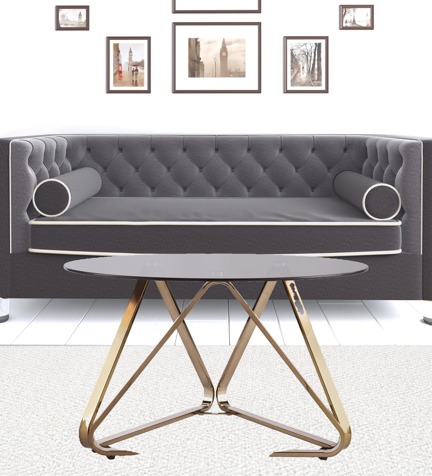 31" Champagne Glass And Metal Round Coffee Table By Homeroots | Coffee Tables | Modishstore - 8