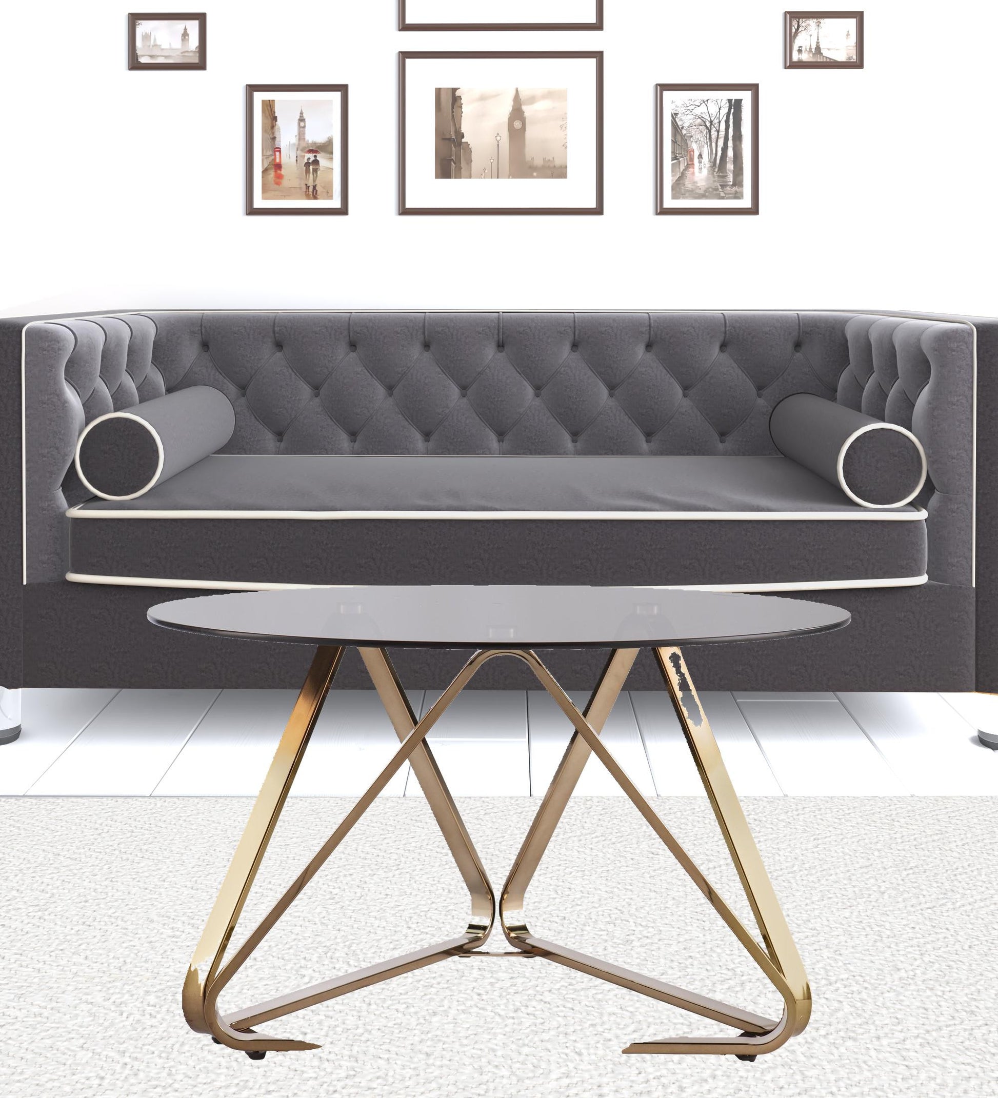 31" Champagne Glass And Metal Round Coffee Table By Homeroots | Coffee Tables | Modishstore - 8