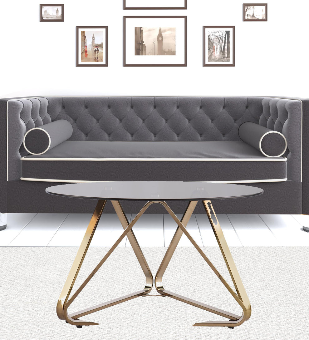31" Champagne Glass And Metal Round Coffee Table By Homeroots | Coffee Tables | Modishstore - 8