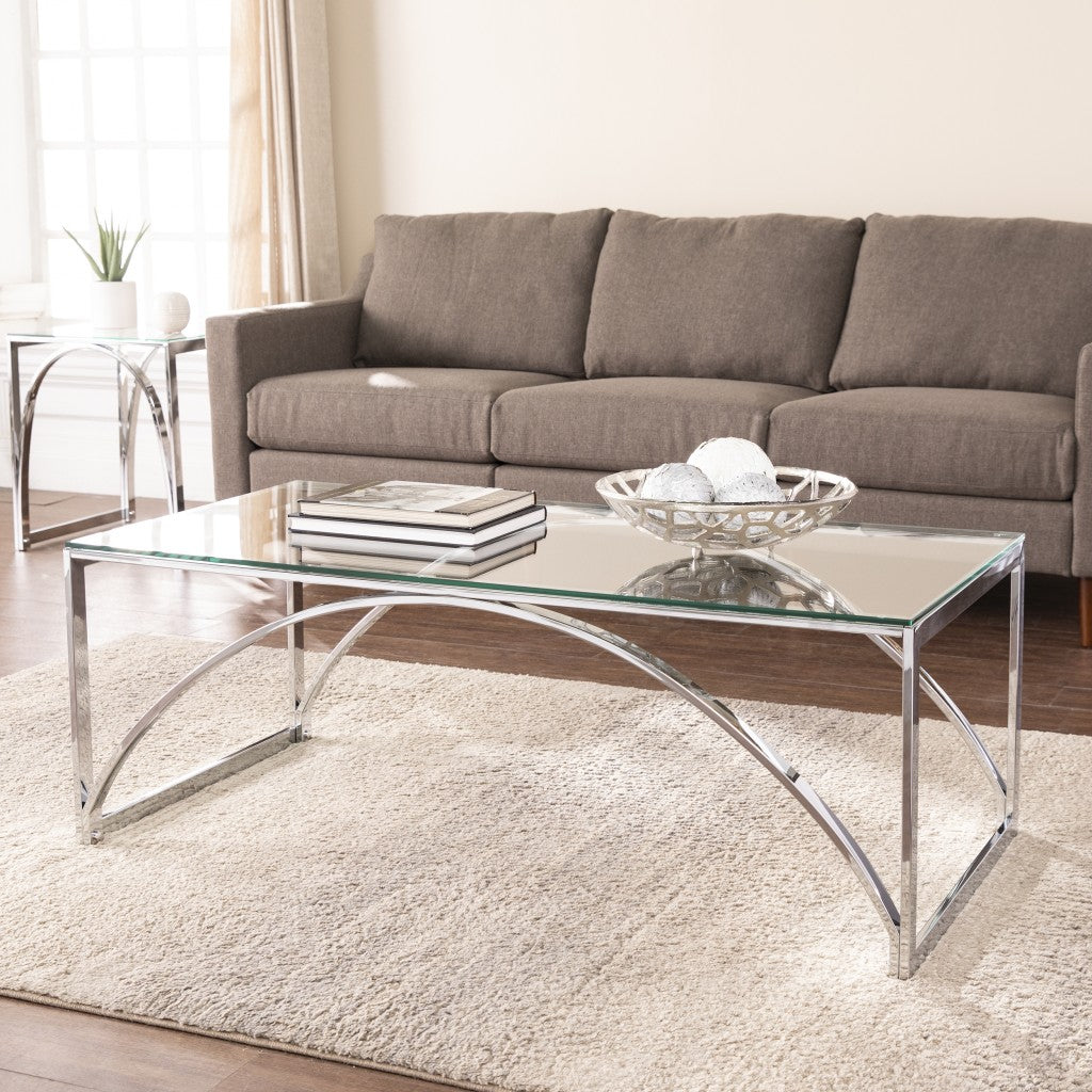 48" Chrome Glass And Metal Rectangular Coffee Table By Homeroots | Coffee Tables | Modishstore - 6