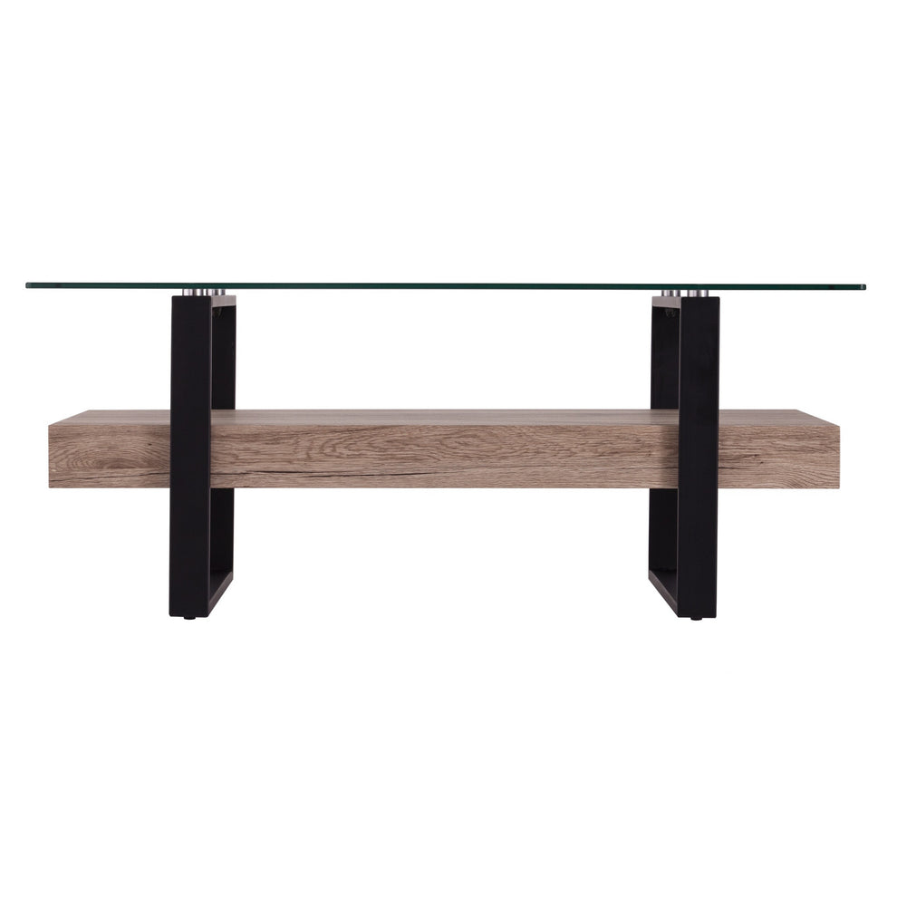 42" Natural And Natural Brown Glass And Metal Rectangular Coffee Table By Homeroots | Coffee Tables | Modishstore - 2