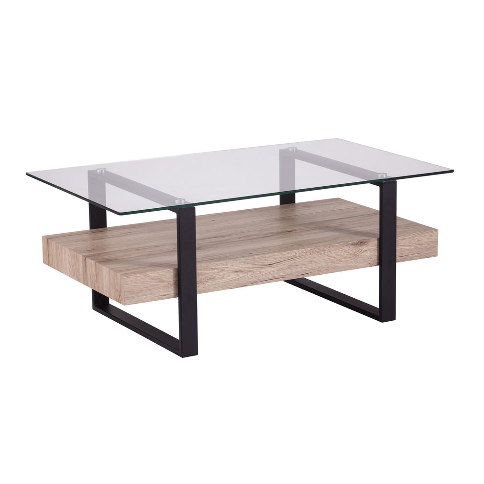 42" Natural And Natural Brown Glass And Metal Rectangular Coffee Table By Homeroots | Coffee Tables | Modishstore - 3