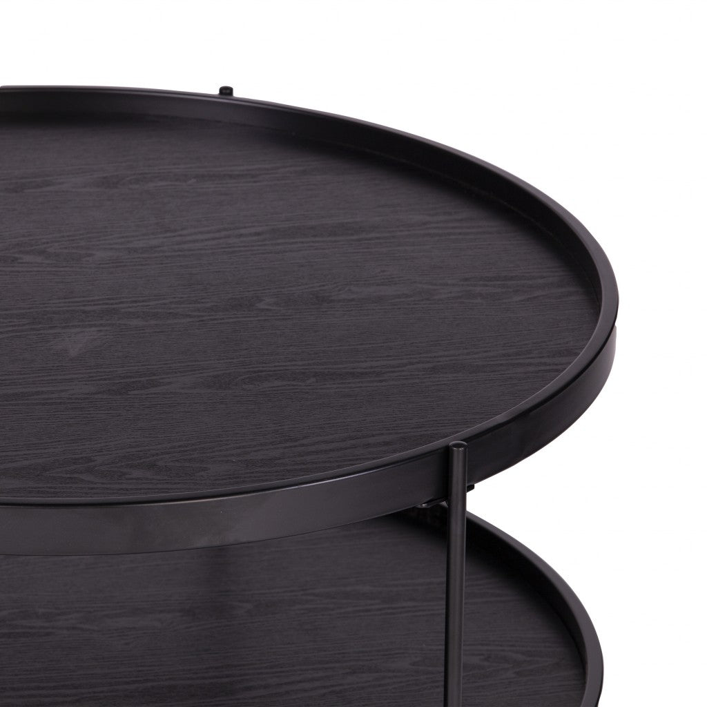 33" Black Manufactured Wood And Metal Round Coffee Table By Homeroots | Coffee Tables | Modishstore - 5