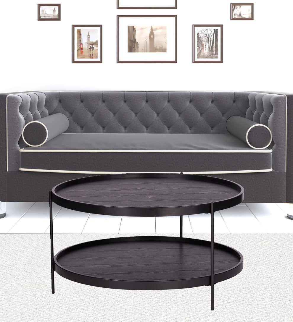33" Black Manufactured Wood And Metal Round Coffee Table By Homeroots | Coffee Tables | Modishstore - 8